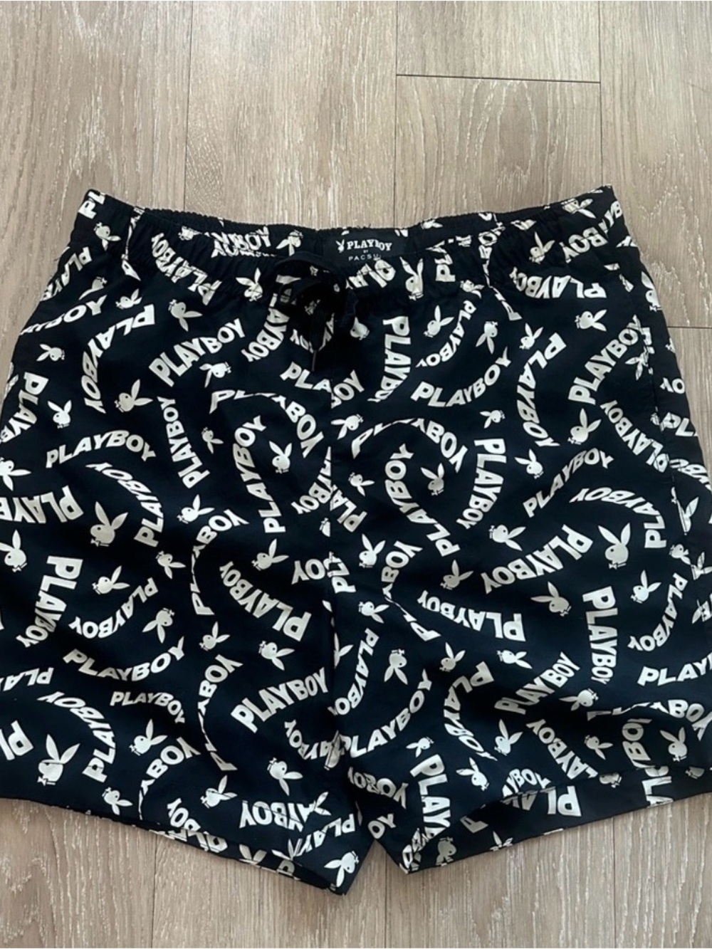 PLAYBOY Black and White Logo Swim Trunks